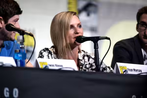 Faye Marsay speaking at the 2016 San Diego Comic Con International, for "Game of Thrones", at the San Diego Convention Center in San Diego, California. Please a