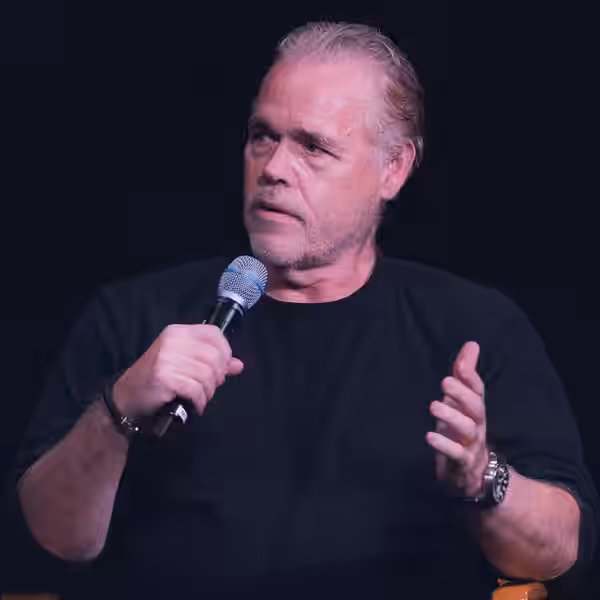John Gilroy speaking at the Walt Disney Studios Main Theatre during a Q&amp;A for Andor (2025)