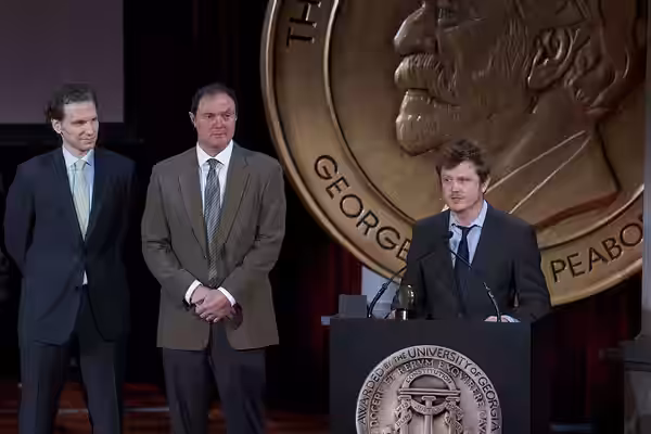 Showrunner Beau Willimon accepts the Peabody Award for House of Cards. (2014)