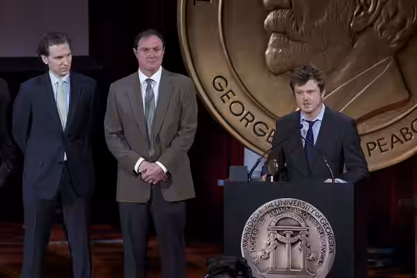Showrunner Beau Willimon accepts the Peabody Award for House of Cards. (2014)