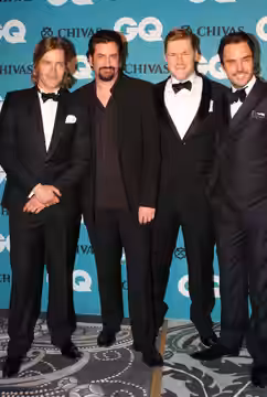 Left to right: w:Richard Davies (actor), w:Lachy Hulme, es:Alexander England and w:Damon Gameau promoting w:Howzat! Kerry Packer's War at GQ Australia Men of Th (2012)
