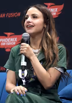 Aimee Carrero speaking with attendees at the 2023 Phoenix Fan Fusion at the Phoenix Convention Center in Phoenix, Arizona. Please attribute to Gage Skidmore if 