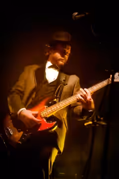 Georg Hólm of Sigur Rós, playing live at Wolves Civic, Wolverhampton, 04.11.08. (2008)