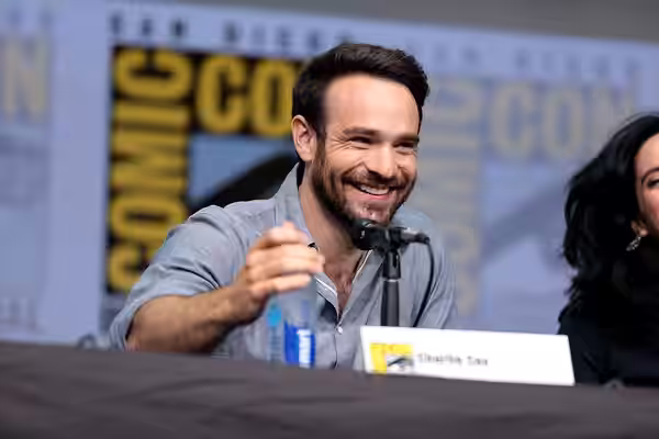 Charlie Cox speaking at the 2017 San Diego Comic Con International, for "Marvel's The Defenders", at the San Diego Convention Center in San Diego, California. P