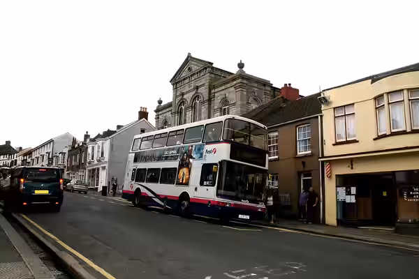 Helston: Bus on Coinagehall Street, Data from Geograph: Description: This bus is working on Route 2A, a very long route from Falmouth to Penzance. The Helston s (2010)