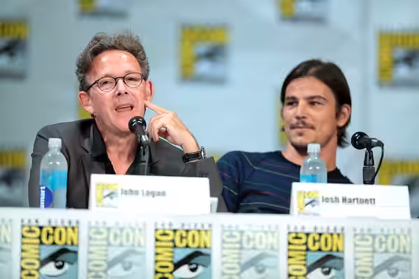 John Logan and Josh Hartnett speaking at the 2014 San Diego Comic Con International, for "Penny Dreadful", at the San Diego Convention Center in San Diego, Cali