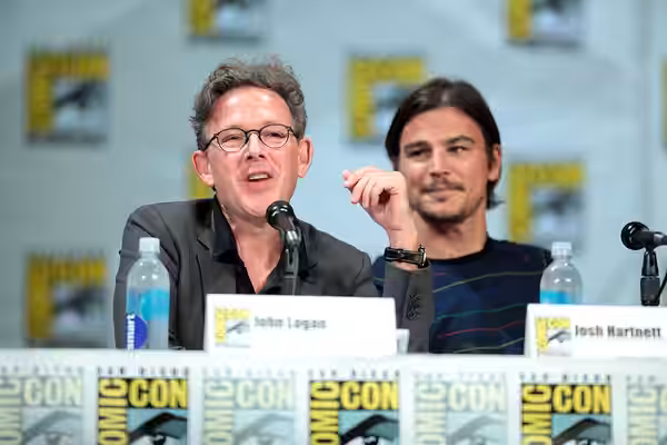 John Logan and Josh Hartnett speaking at the 2014 San Diego Comic Con International, for "Penny Dreadful", at the San Diego Convention Center in San Diego, Cali