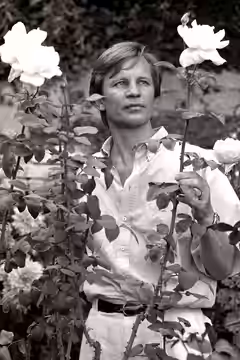 Michael York in photograper's garden in Los Angeles