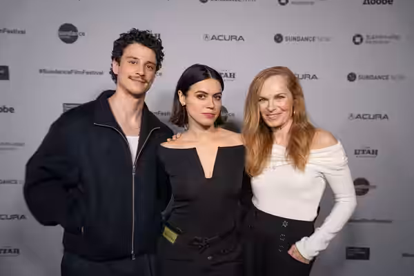 Adam Dimarco, Nina Kiri, and Michèle Duquet (cast) at the premiere for Undertone at Sundance Film Festival 2026.