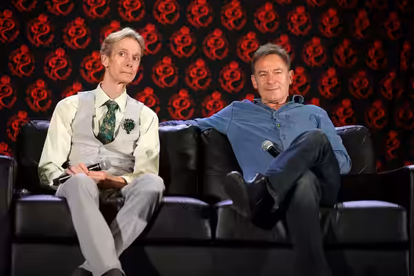 Doug Jones and Jason Isaacs speaking with attendees at the 2024 Rose City Comic Con at the Oregon Convention Center in Portland, Oregon. Please attribute to Gag