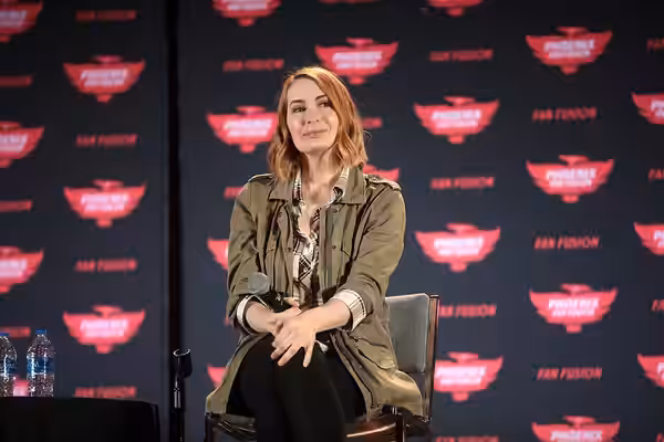 Felicia Day speaking with attendees at the 2022 Phoenix Fan Fusion at the Phoenix Convention Center in Phoenix, Arizona. Please attribute to Gage Skidmore if us