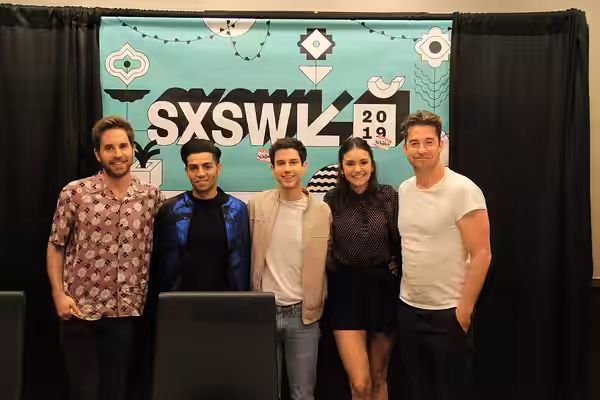 Ben Platt, Nina Dobrev, Mena Massoud, Scott Speedman, Ricky Tollman at SXSW during our round table interviews. (2019)
