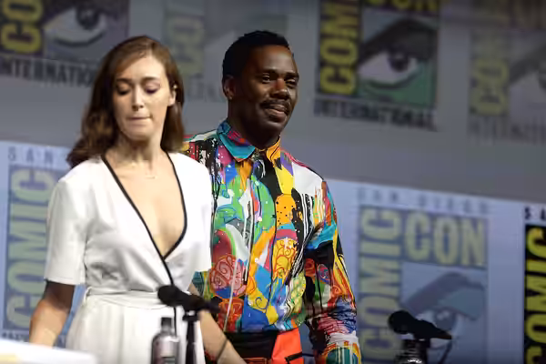 Alycia Debnam-Carey and Colman Domingo speaking at the 2018 San Diego Comic Con International, for "Fear the Walking Dead", at the San Diego Convention Center i
