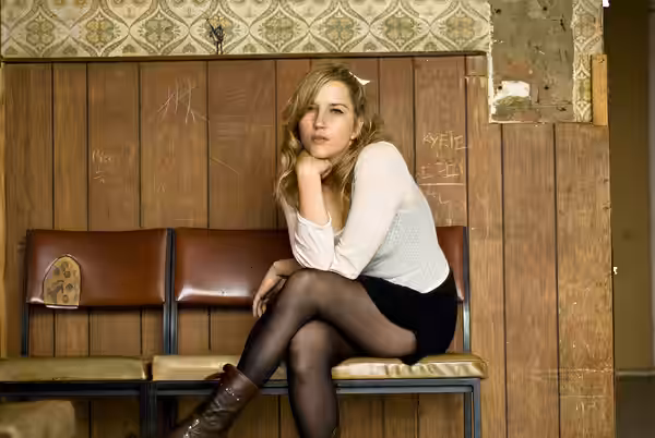 Actress Anya Beyersdorf poses in a Laundrobar (2008)