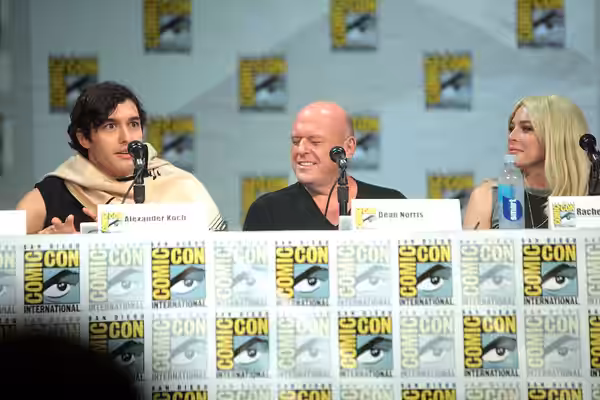 Alexander Koch, Dean Norris and Rachelle Lefevre speaking at the 2014 San Diego Comic Con International, for "Under the Dome", at the San Diego Convention Cente