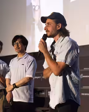 Hideo Kojima and Luca Marinelli at Cinema in Piazza in Rome 2026
