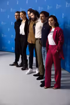 Gabriel Montesi, Barbara Chichiarelli, Fabio D'Innocenzo, Elio Germano and Ileana Stimmatini D'Ambra presenting the movie "Favolacce" ("Bad Tales" at the Berlin (2020)