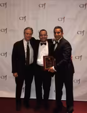 Ahmed Abbas, Bassem Youssef and Jon Stewart at the CPJ Award (2013)