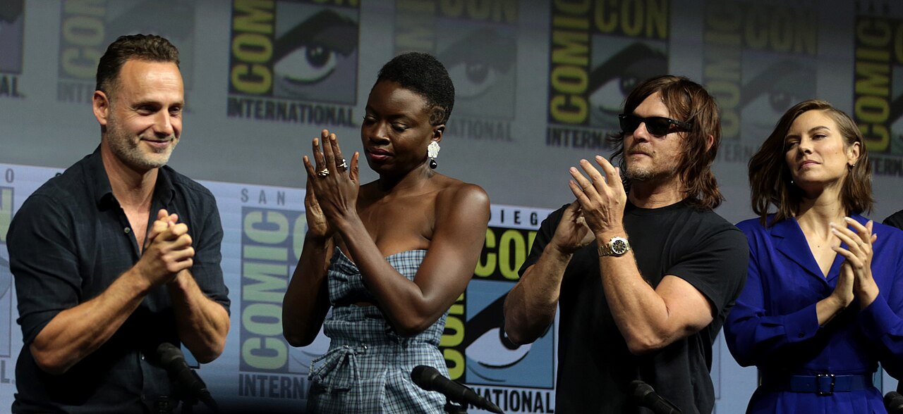 Robert Kirkman, Greg Nicotero, Andrew Lincoln, Danai Gurira, Norman Reedus and Lauren Cohan speaking at the 2018 San Diego Comic Con International, for "The Wal