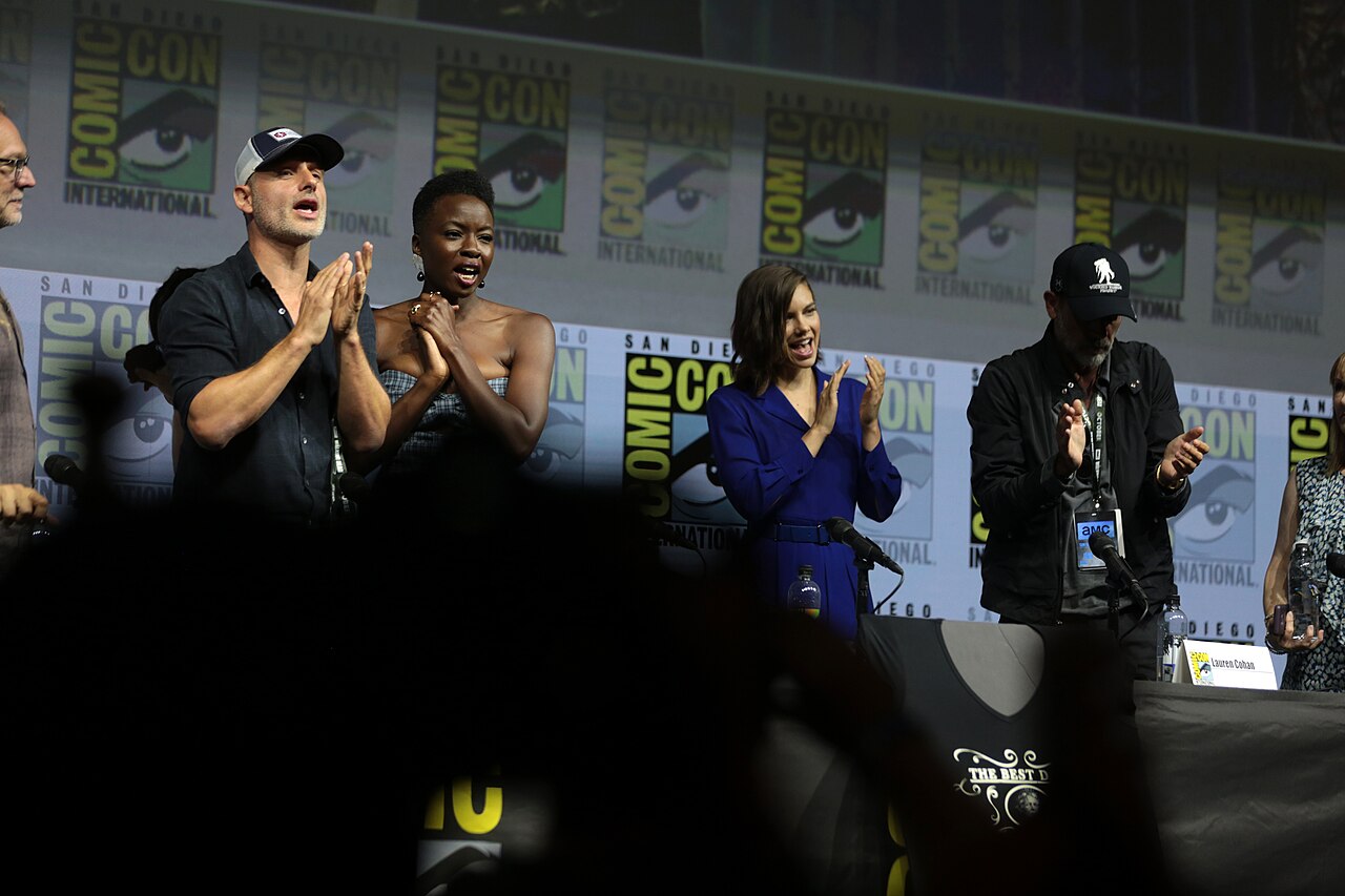 Andrew Lincoln, Danai Gurira, Lauren Cohan and Jeffrey Dean Morgan speaking at the 2018 San Diego Comic Con International, for "The Walking Dead", at the San Di