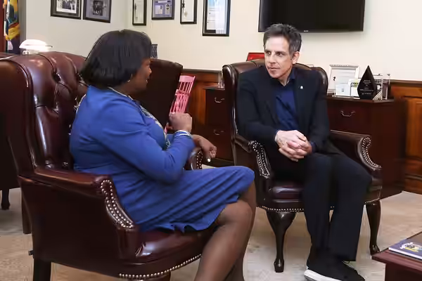 meets with actor Ben Stiller to discuss funding organizations that help refugees. Capitol Building, Albany NY Photo Courtesy of NY Senate Media Services (2020)