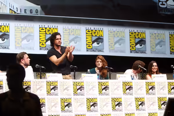 John Bradley, Kit Harrington, Rose Leslie, Richard Madden and Emilia Clarke speaking at the 2013 San Diego Comic Con International, for "Game of Thrones", at th