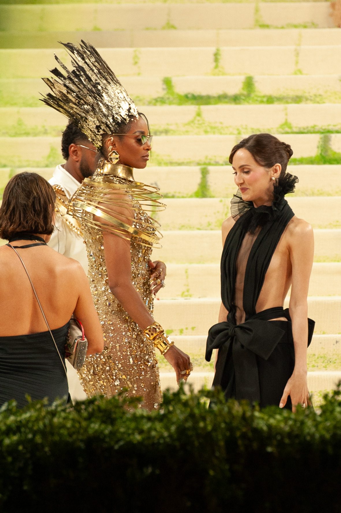 Maude Apatow, Ciara, and Russell Wilson at the 2026 Met Gala, wearing fashion in theme of "Costume Art"