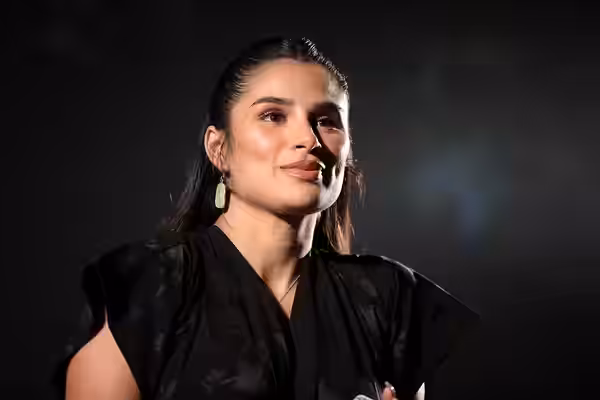 Diane Guerrero speaking at the 2023 John J. Rhodes Lecture hosted by Barrett, the Honors College at Arizona State University at the Galvin Playhouse in Tempe, A