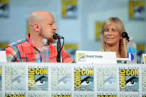 David Slade and Martha De Laurentiis speaking at the 2014 San Diego Comic Con International, for "Hannibal", at the San Diego Convention Center in San Diego, Ca