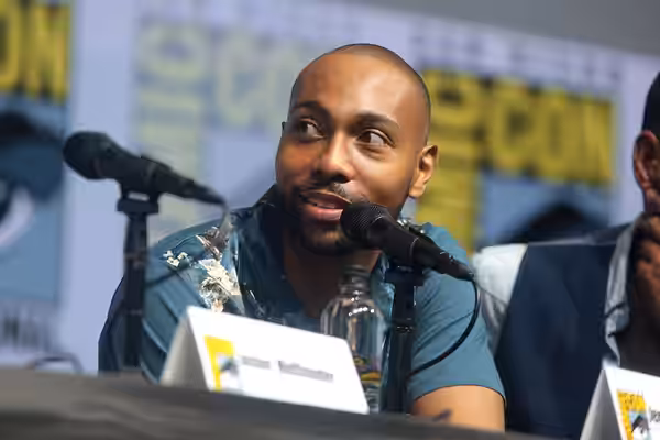 Jeremie Harris speaking at the 2018 San Diego Comic Con International, for "Legion", at the San Diego Convention Center in San Diego, California. Please attribu