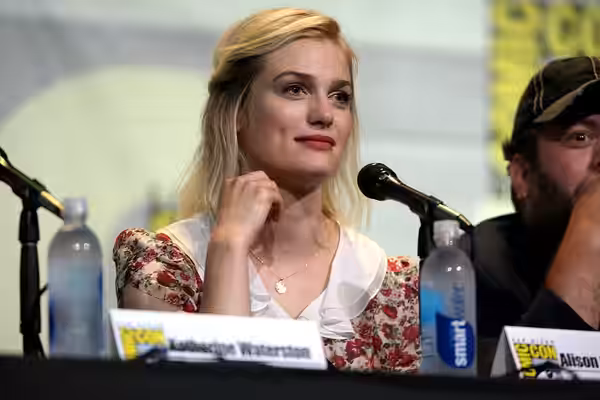 Alison Sudol speaking at the 2016 San Diego Comic Con International, for "Fantastic Beasts and Where to Find Them", at the San Diego Convention Center in San Di