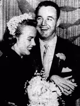American actress Terry Moore and American football player Glenn Davis at their wedding on February 9, 1951 in Glendale, California.