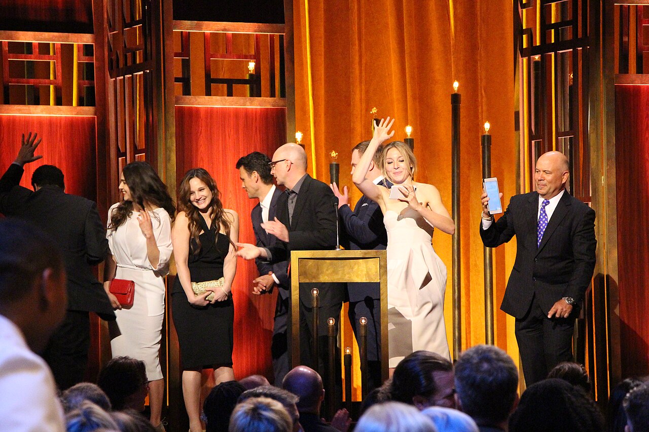 The cast and crew of The Knick leave the stage, including Jack Amiel, Maya Kazan, Jo Armeniox, Tom Lipinski, Steven Soderbergh, Jeremy Bobb, Juliet Rylance and  (2015)