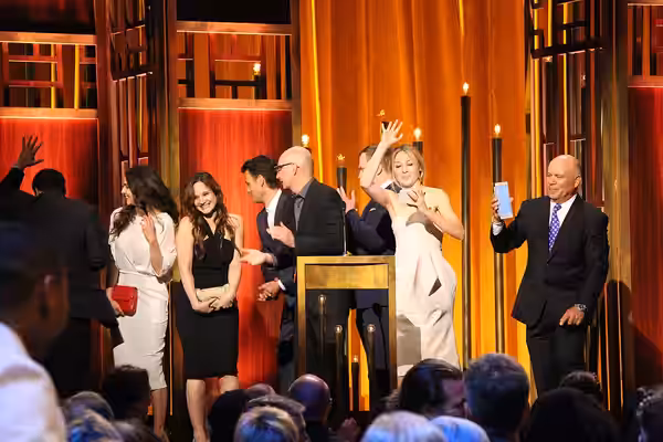 The cast and crew of The Knick leave the stage, including Jack Amiel, Maya Kazan, Jo Armeniox, Tom Lipinski, Steven Soderbergh, Jeremy Bobb, Juliet Rylance and  (2015)