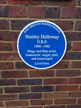 Blue plaque recently erected for Stanley Holloway 1890-1982 at location of his residence in East Preston West Sussex UK (2020)