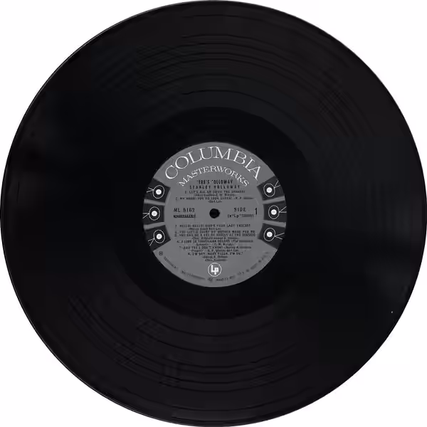 Side 1 of the LP "'Ere's 'Olloway" by Stanley Holloway and The Loverly Quartet. Library of Congress catalog card number R56-1078. (1958)