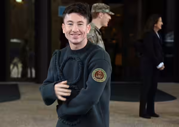 Actor Barry Keoghan poses for a photo after a“Masters of the Air” reception at Joint Base Andrews, Md., Jan. 27, 2024. Three of the most senior living B-17 Eigh