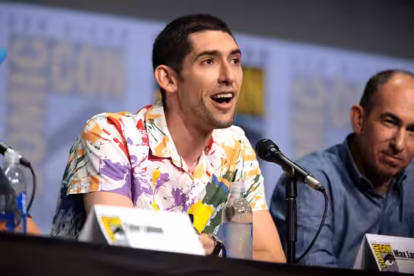 Max Landis speaking at the 2017 San Diego Comic Con International, for "Dirk Gently's Holistic Detective Agency", at the San Diego Convention Center in San Dieg