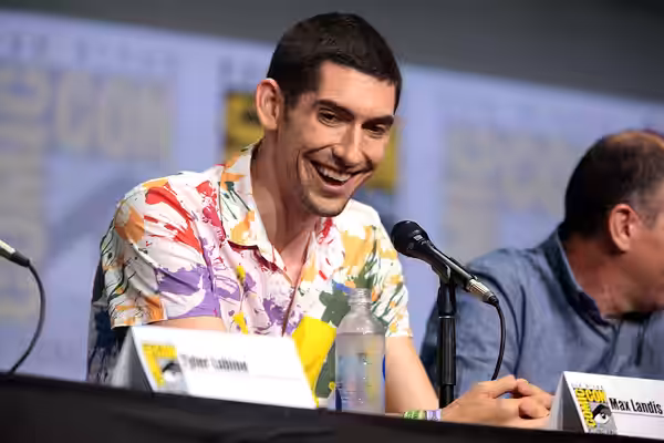 Max Landis speaking at the 2017 San Diego Comic Con International, for "Dirk Gently's Holistic Detective Agency", at the San Diego Convention Center in San Dieg