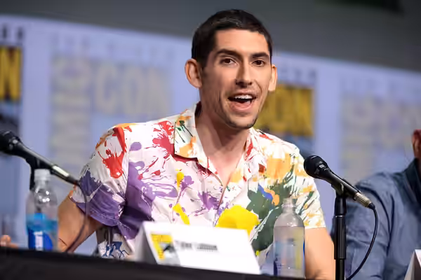 Max Landis speaking at the 2017 San Diego Comic Con International, for "Dirk Gently's Holistic Detective Agency", at the San Diego Convention Center in San Dieg