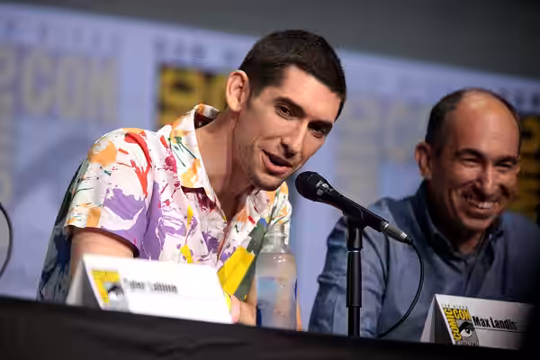 Max Landis speaking at the 2017 San Diego Comic Con International, for "Dirk Gently's Holistic Detective Agency", at the San Diego Convention Center in San Dieg