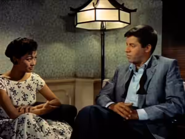 Nobu McCarthy and Jerry Lewis in The Geisha Boy - trailer (cropped Screenshot) (1958)