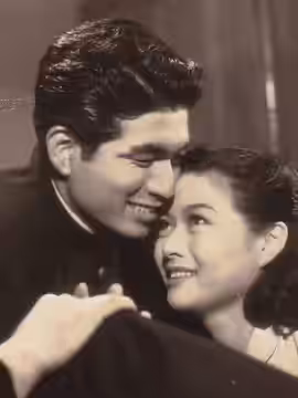 Nobu Atsumi (Nobu McCarthy) and Shoji Nakayama. Studio Still of the 1954 Japanese film "Nippon no Tora" (Shintoho).