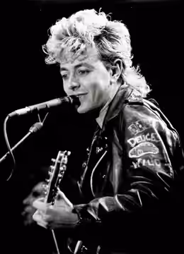 Brian Setzer of the Stray Cats in concert at Curtis Hixon Hall in Tampa, Florida, February 28, 1983. (1982)