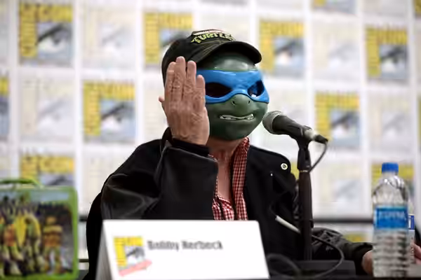 Bobby Herbeck speaking at the 2021 San Diego Comic Con Special Edition, for "TMNT from Comic Book to Big Screen: Looking Back and Looking Forward", at the San D