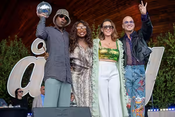 Disco Inferno med Andreas Lundstedt, LaGaylia Frazier, Lina Hedlund och Prince Prime i samband med presentationen av artisterna till Allsång på Skansen den 8 ju (2026)