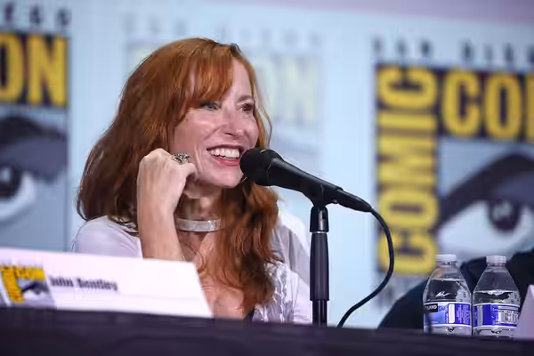 Karen Strassman speaking at the 2023 San Diego Comic Con International, for "Gala Film: Ghosts of Ruin", at the San Diego Convention Center in San Diego, Califo