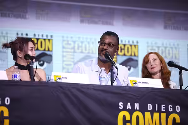 AleXa, John Eric Bentley and Karen Strassman speaking at the 2023 San Diego Comic Con International, for "Gala Film: Ghosts of Ruin", at the San Diego Conventio