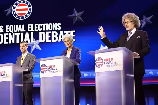 Libertarian Party presidential nominee Chase Oliver, Green Party presidential nominee Jill Stein and Constitution Party presidential nominee Randall Terry speak (2024)