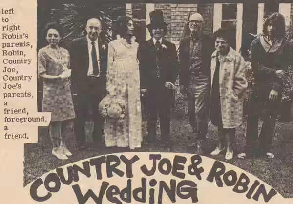 This photo of the wedding of Country Joe McDonald and Robin Menken appeared in the Seattle underground paper Helix, April 11, 1968